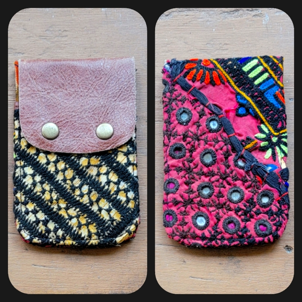 🧠🍳 Free People Boho Embroidered Repurposed vtg banjara Wallet Card Case